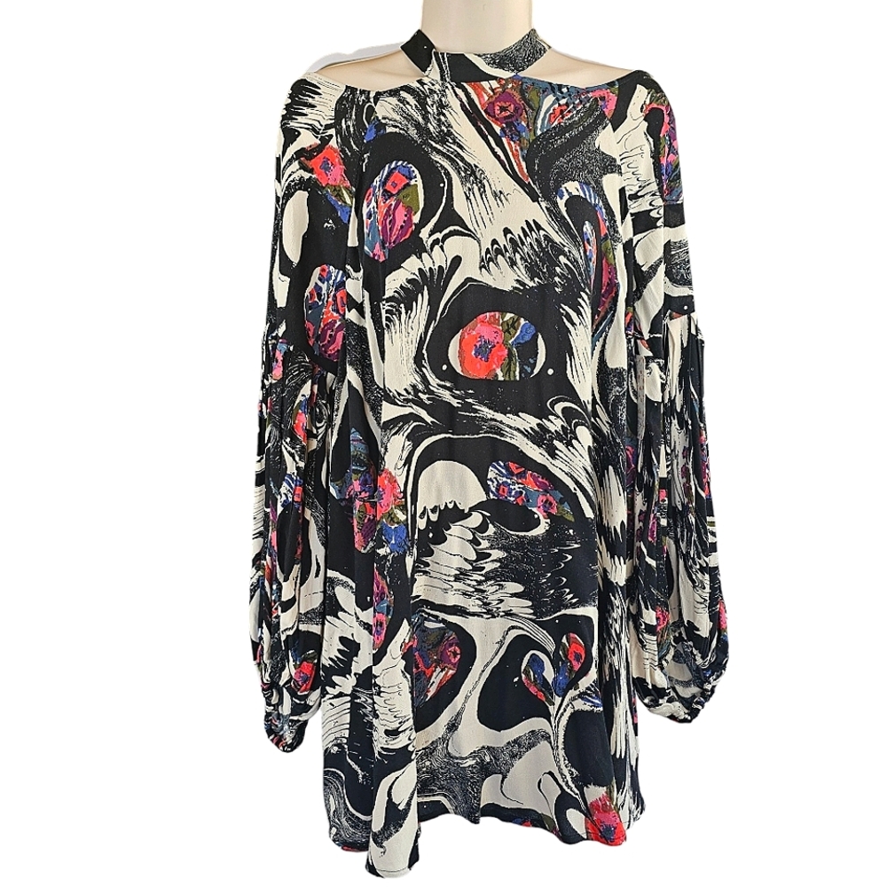 Free People Womens Drift Away Black Abstract Print Open Shoulder Tunic Dress M - Picture 15 of 15